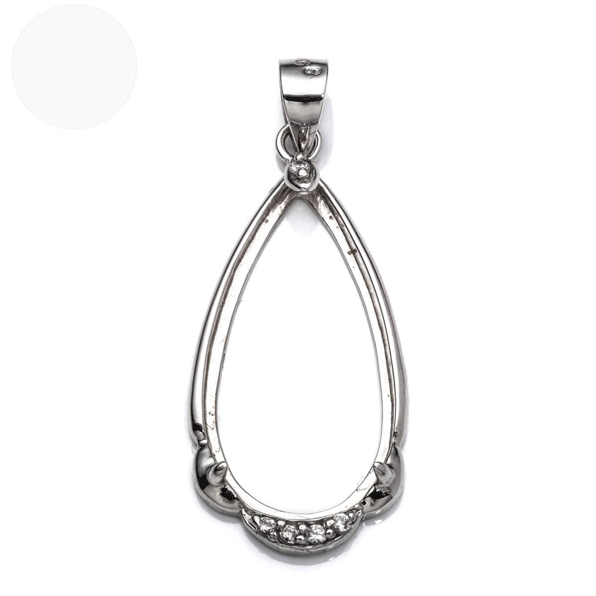 Pendant with Cubic Zirconia Inlays and Pear Shape Mounting and Bail in Sterling Silver 10x24mm