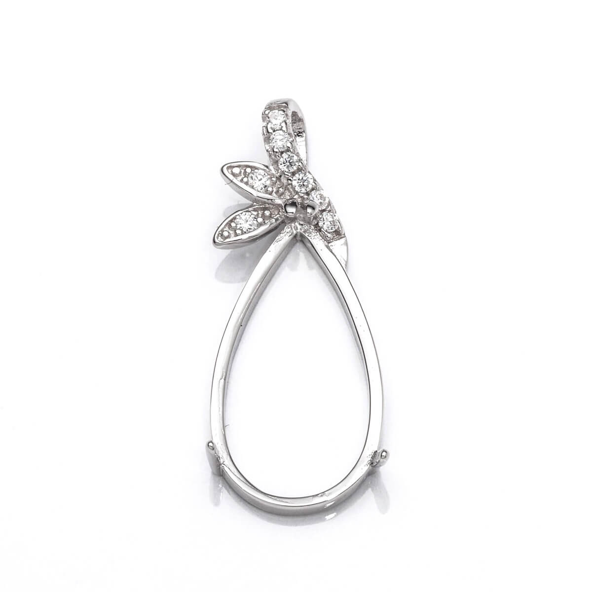 Pear Pendant with Cubic Zirconia Inlays and Pear Shape Mounting in Sterling Silver 10x17mm