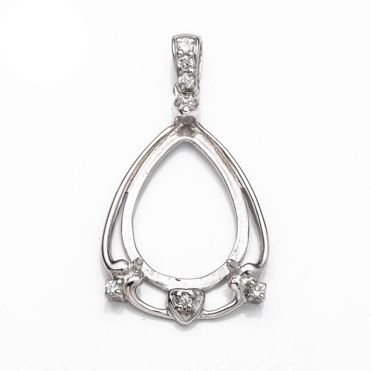 Pear Pendant with Cubic Zirconia Inlays and Pear Shape Mounting and Bail in Sterling Silver 13x18mm 