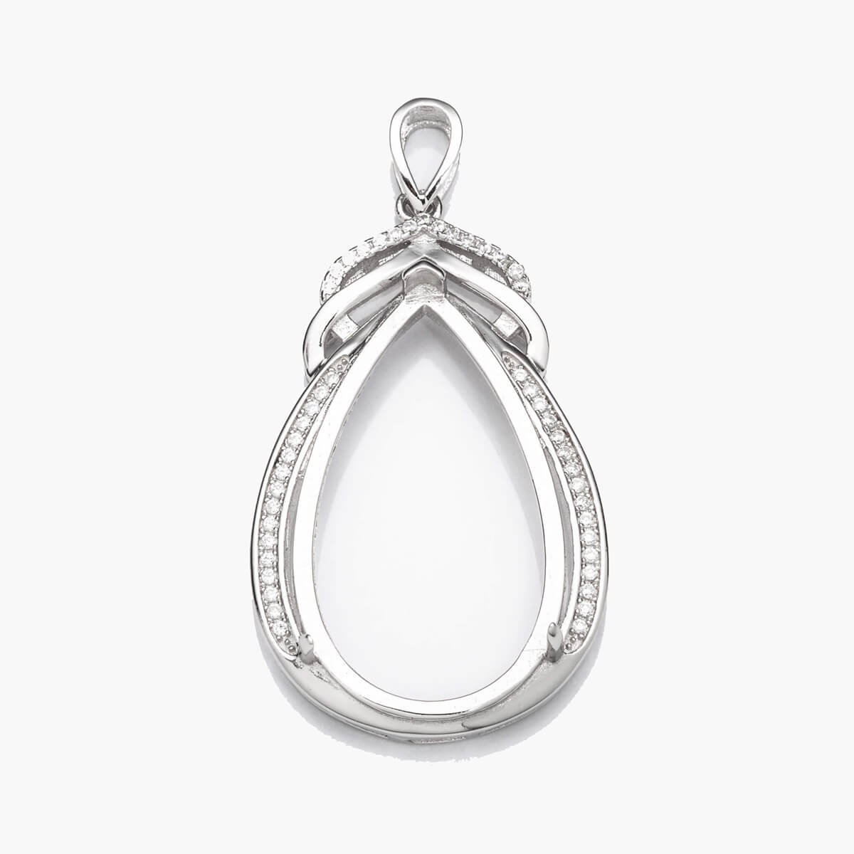 Pear Pendant with Cubic Zirconia Inlays and Pear Shape Mounting and Bail in Sterling Silver 16x28mm