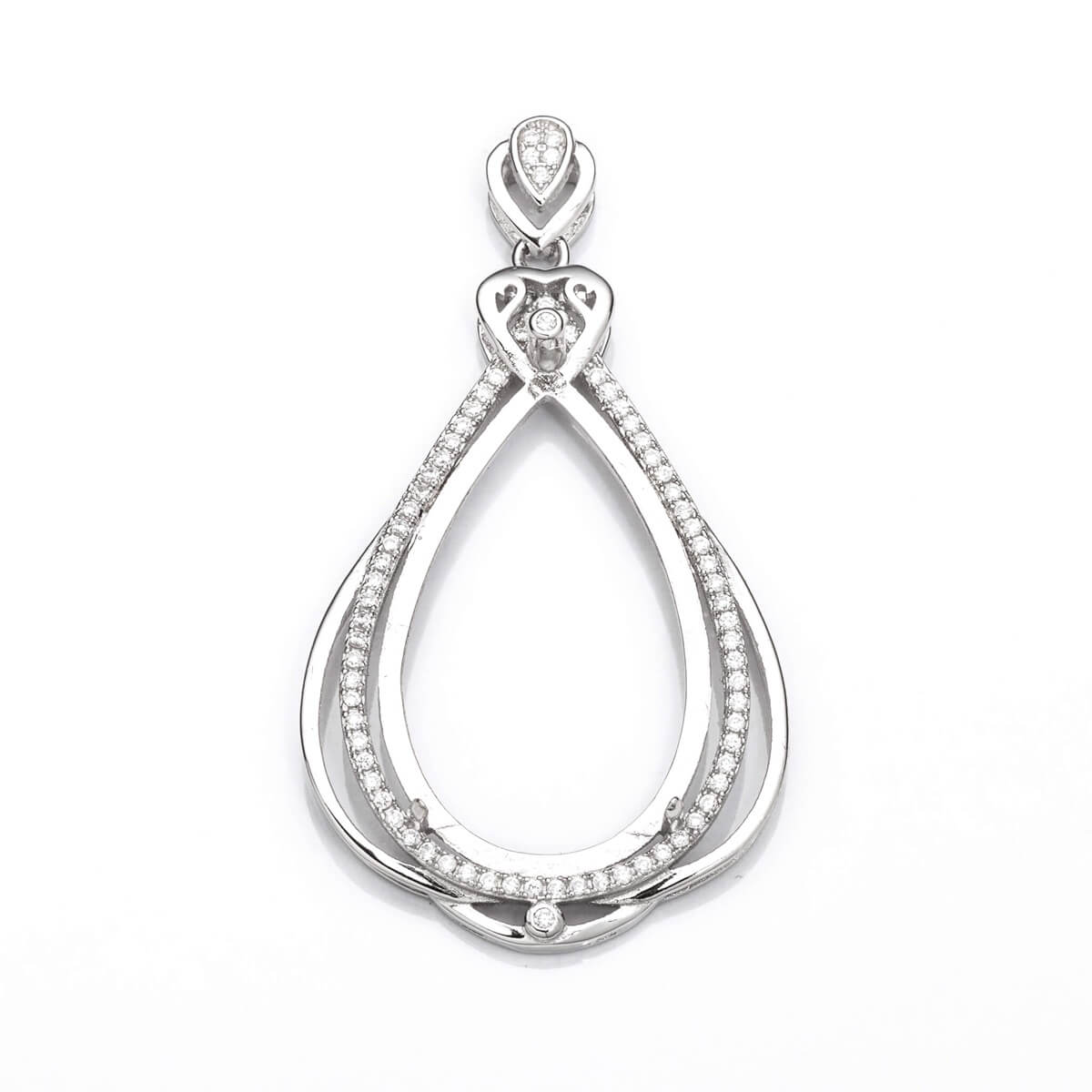 Pear Pendant with Cubic Zirconia Inlays with Pear Mounting and Bail in Sterling Silver 16x28mm 