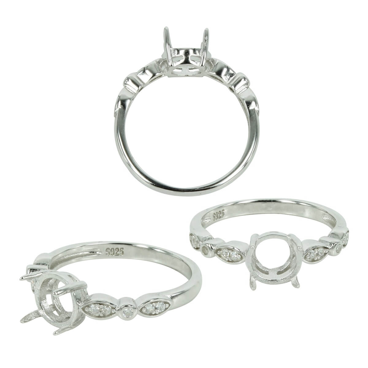 CZ Segmented Ring in Sterling Silver for 7mm Round Stones