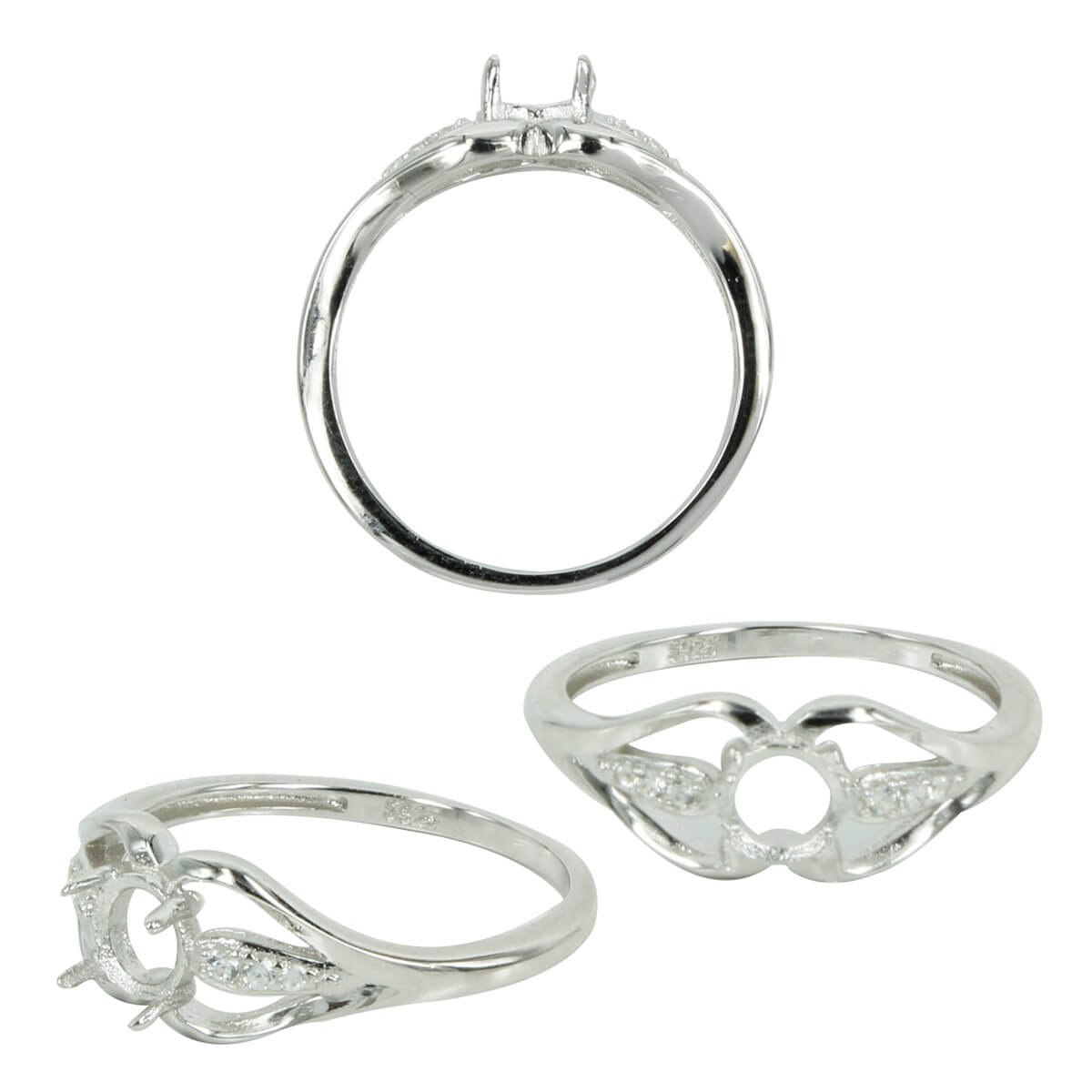 Wide Split Shank Ring in Sterling Silver for 5mm Round Stones 