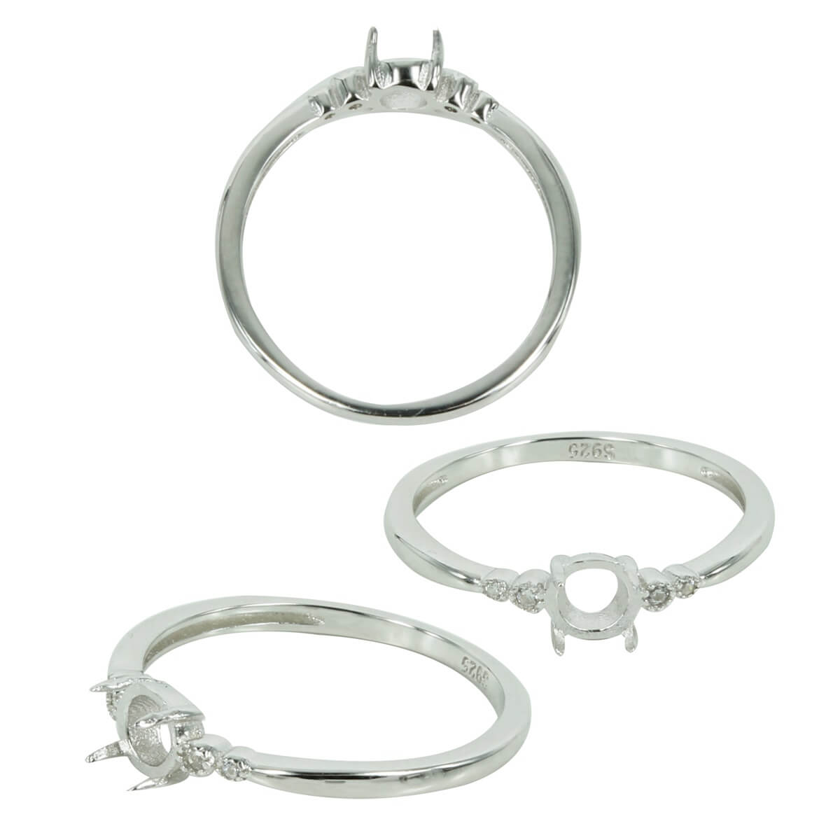 Classic Tapered Band with CZ shoulders in Sterling Silver for 4mm Round Stones 