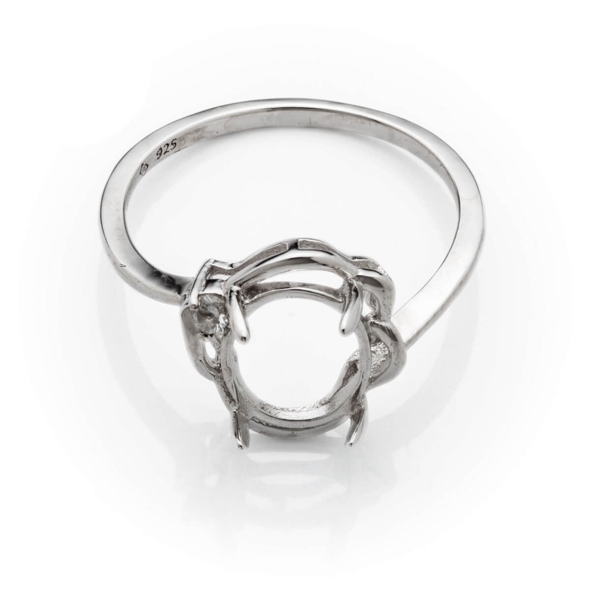 Dolly Cross-Over Ring with Cubic Zirconia Inlays and Oval Prongs Mounting in Sterling Silver 8x9mm 