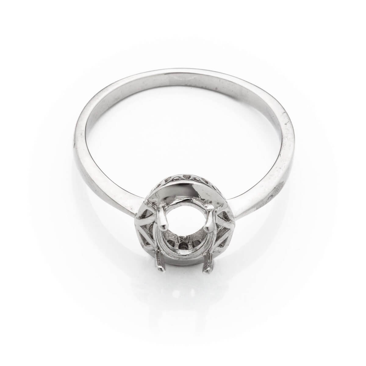 Ring with Oval Prongs Mounting in Sterling Silver 5x7mm