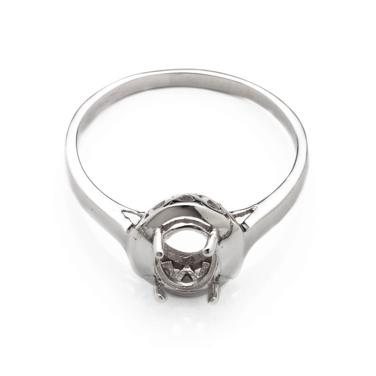 Ring with Oval Prongs Mounting in Sterling Silver 6x7mm 