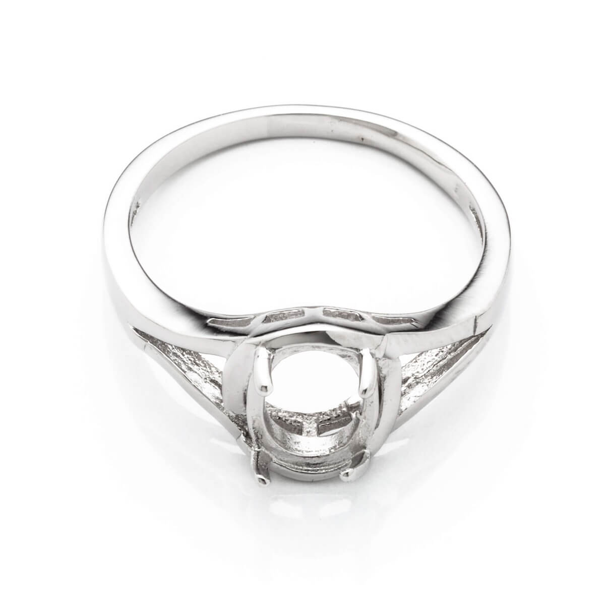 Hollow Ring with Oval Prongs Mounting in Sterling Silver 7x9mm 