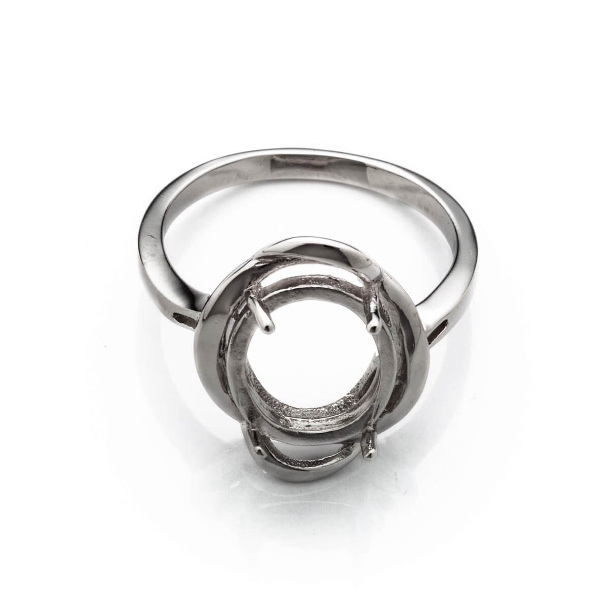 Layered Ring with Oval Prongs Mounting in Sterling Silver 10x11mm