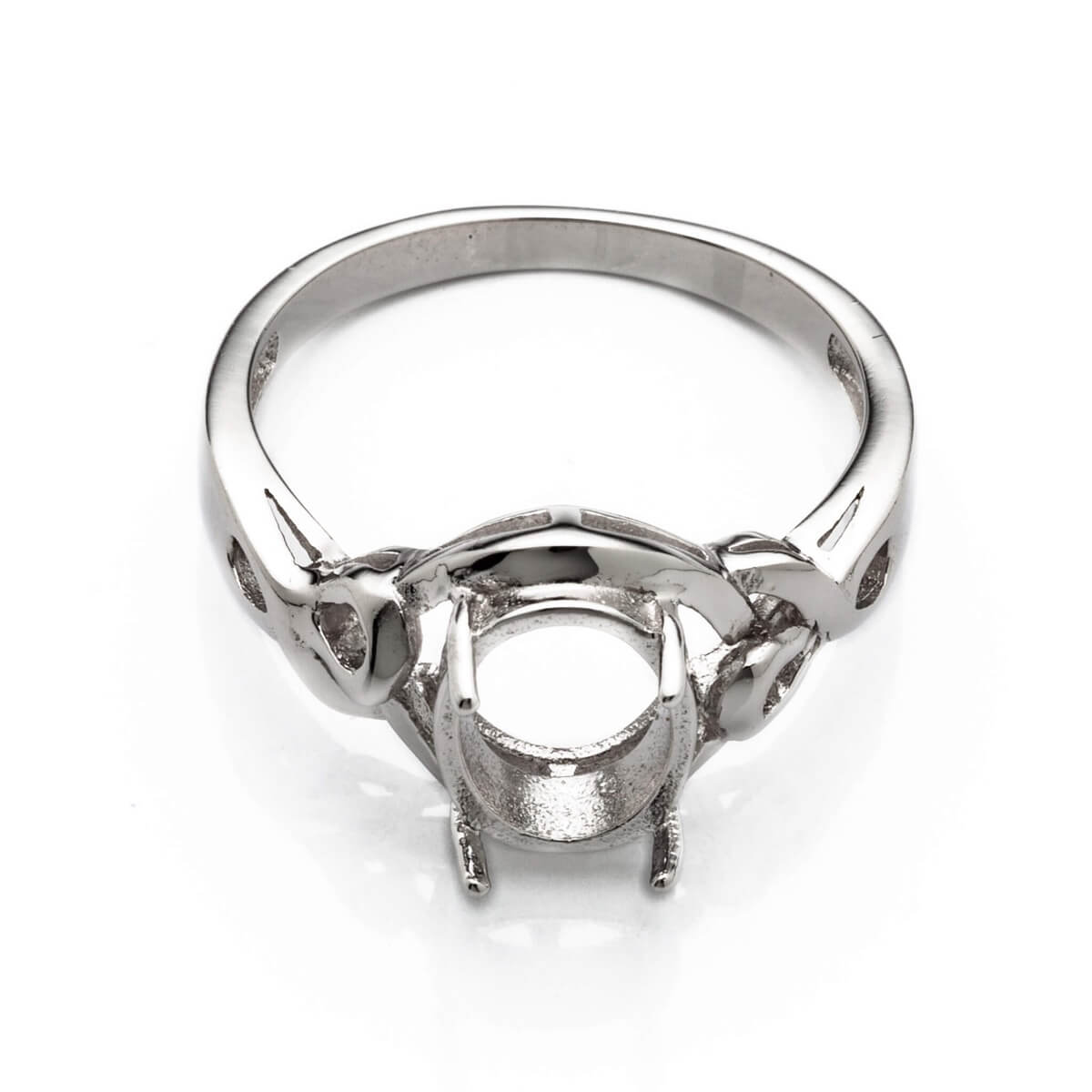 Cross-Over Ring with Oval Prongs Mounting in Sterling Silver 8x10mm