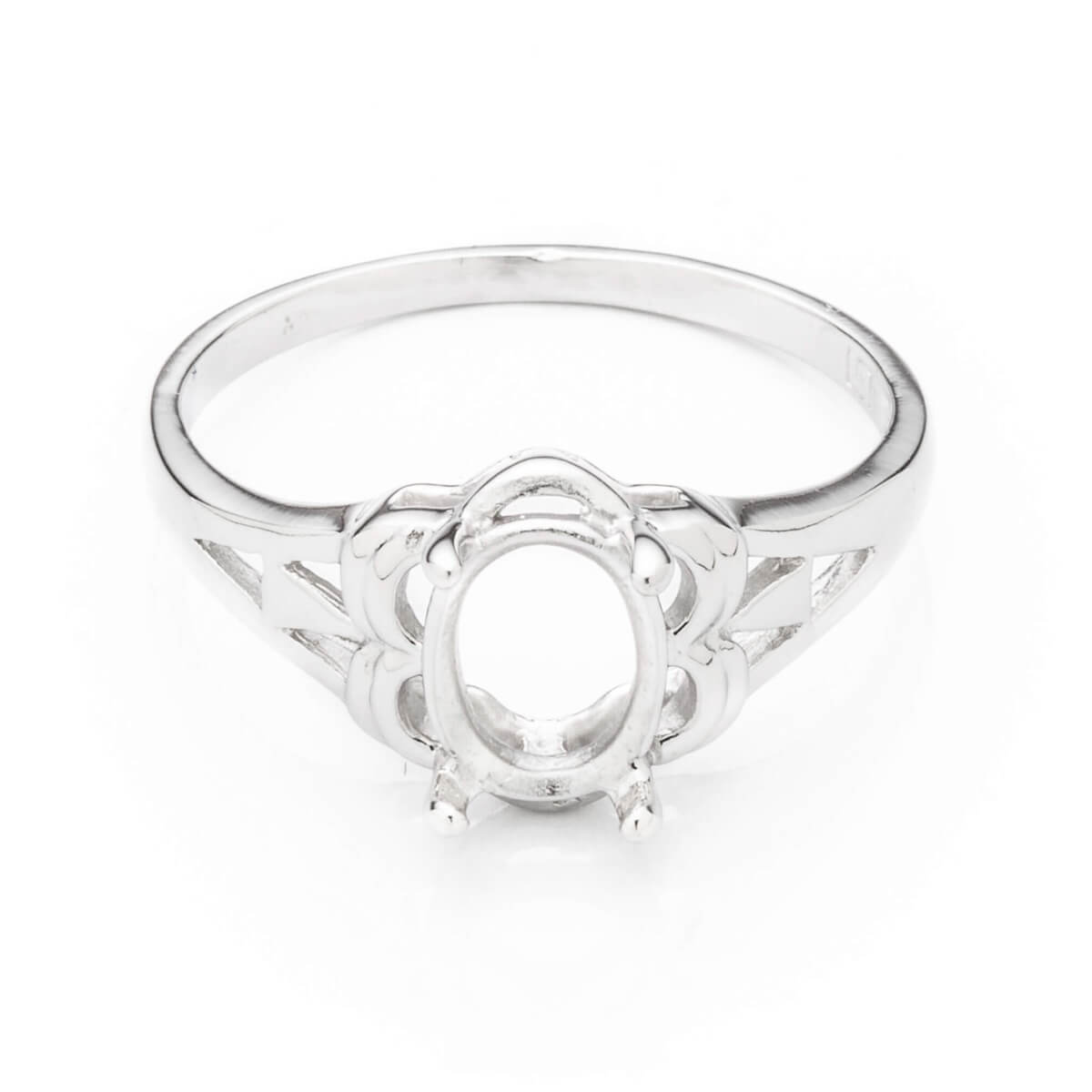 Unique Motif Ring with Oval Prongs Mounting in Sterling Silver 6x7mm 