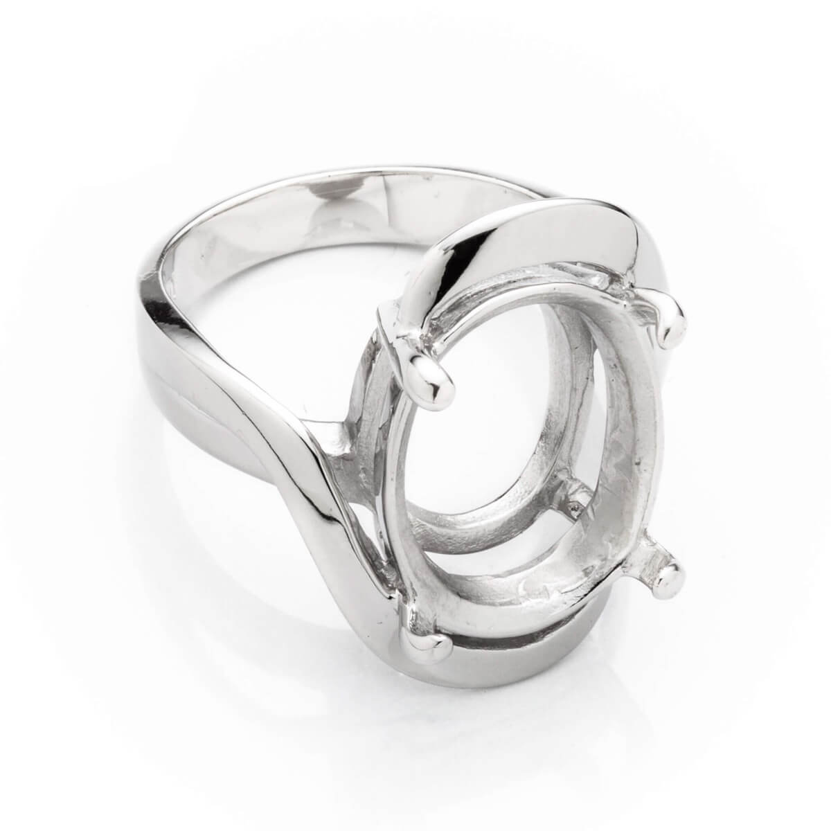 Crescent Ring with Oval Prongs Mounting in Sterling Silver 11x15mm
