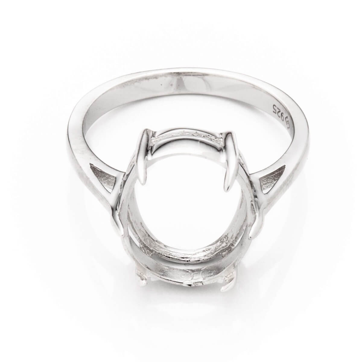 Ring with Oval Prongs Mounting in Sterling Silver 10x12mm