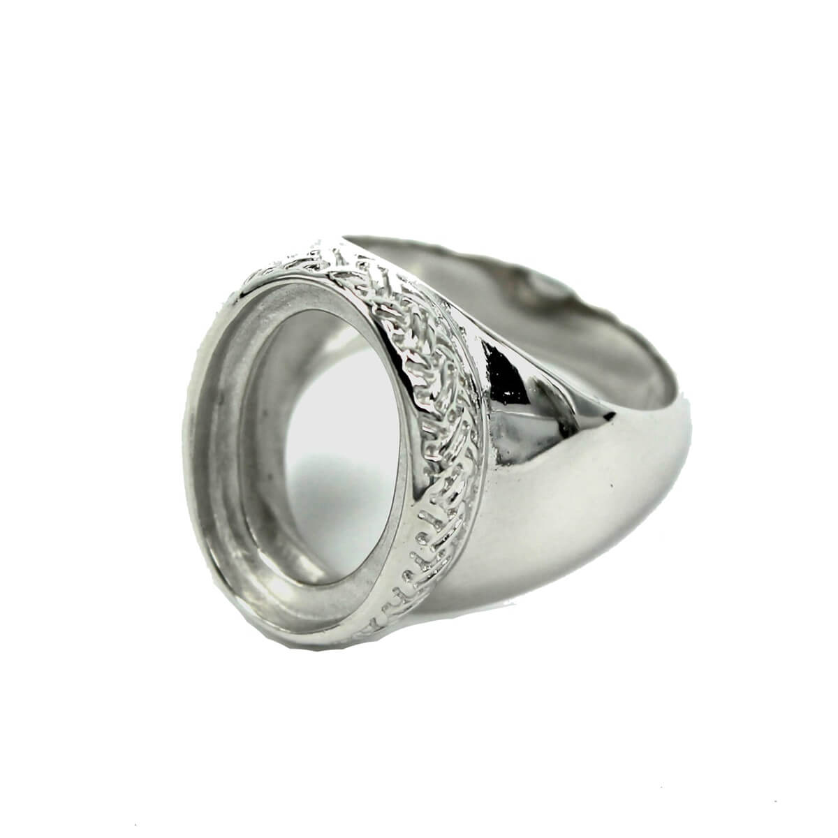 Textured Ring with Oval Bezel Mounting in Sterling Silver 13x18mm 