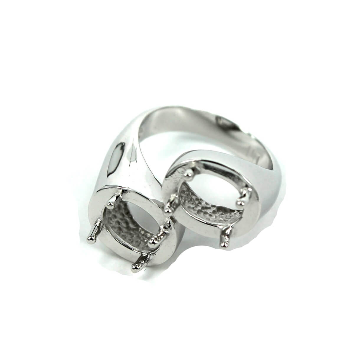 Two-Stone Ring with Oval Prongs Mountings in Sterling Silver 