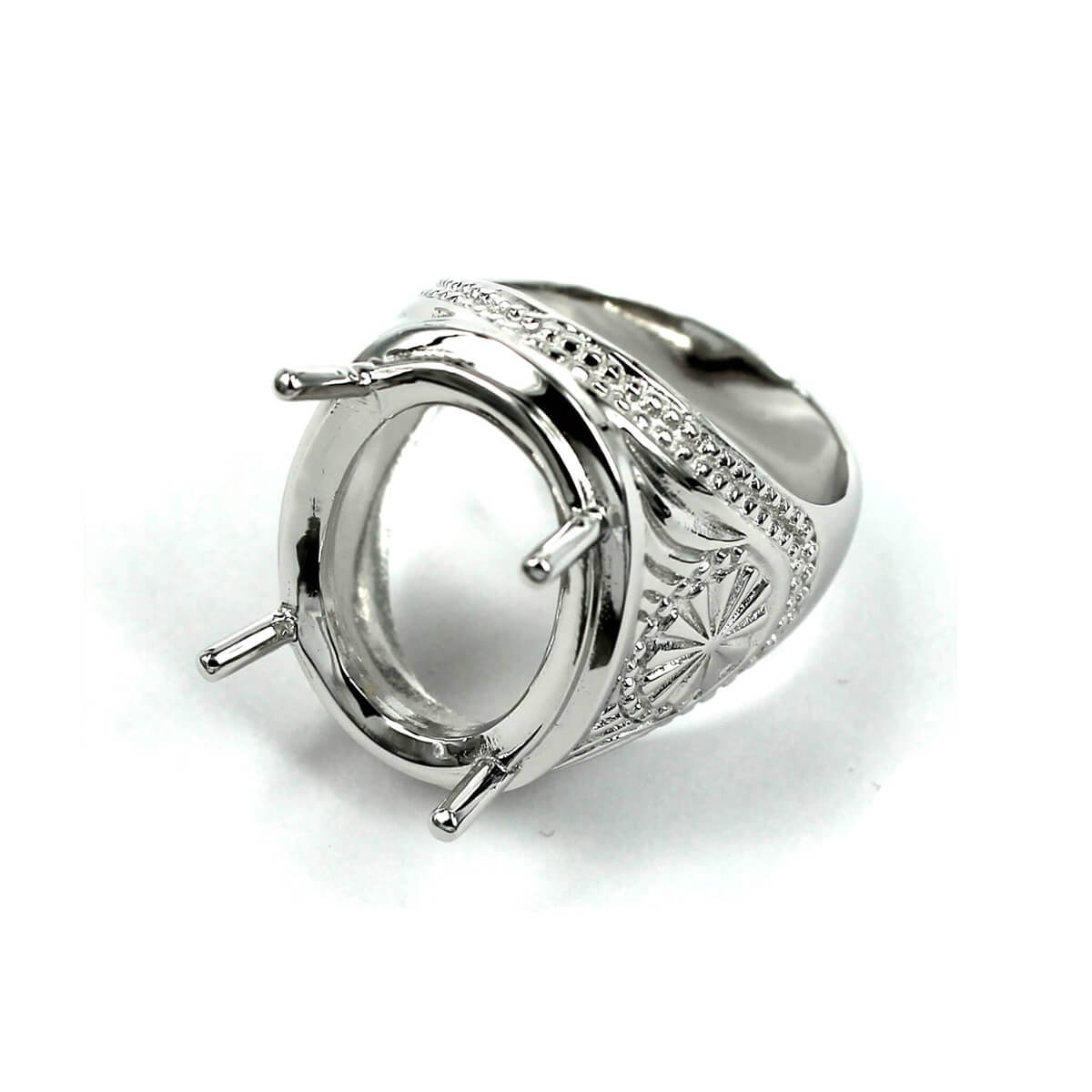 Textured Ring with Oval Prongs Mounting in Sterling Silver 17x22mm