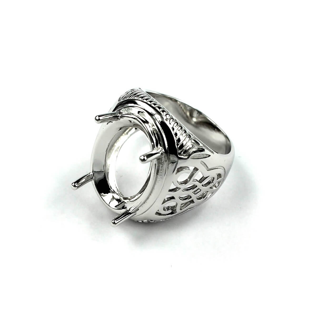 Hollow Ring with Oval Prongs Mounting in Sterling Silver 16x22mm