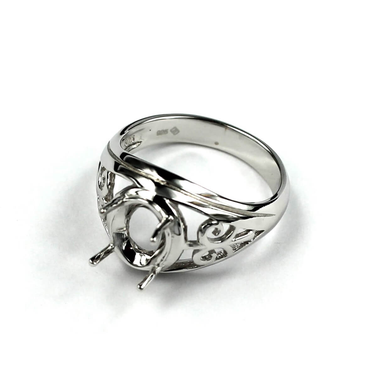 Unique Pattern Ring with Oval Prong Mounting in Sterling Silver for 8x10mm Stones 