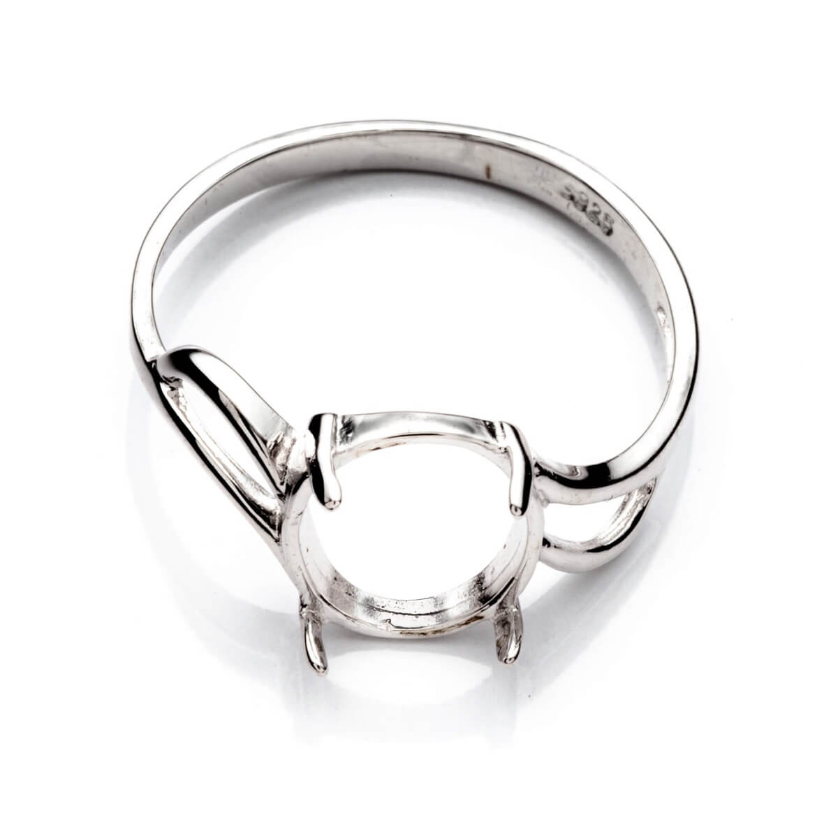 Cross-Over Ring with Oval Prong Mounting in Sterling Silver 8x10mm