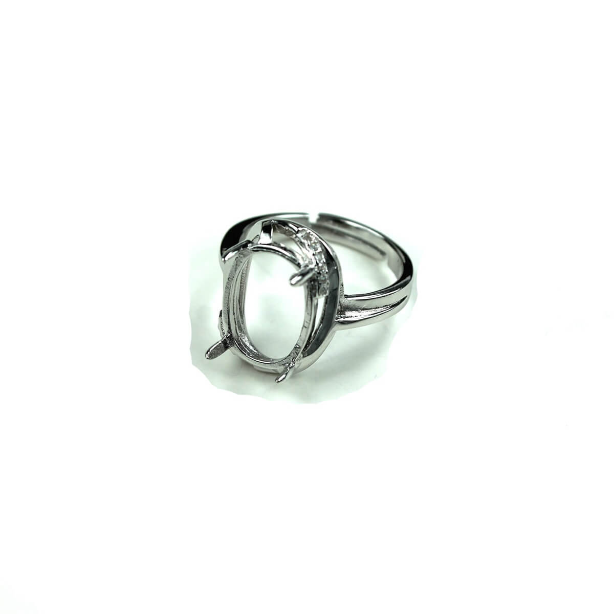 Ring with Cubic Zirconia Inlays and Oval Prongs Mounting in Sterling Silver 9x13mm 