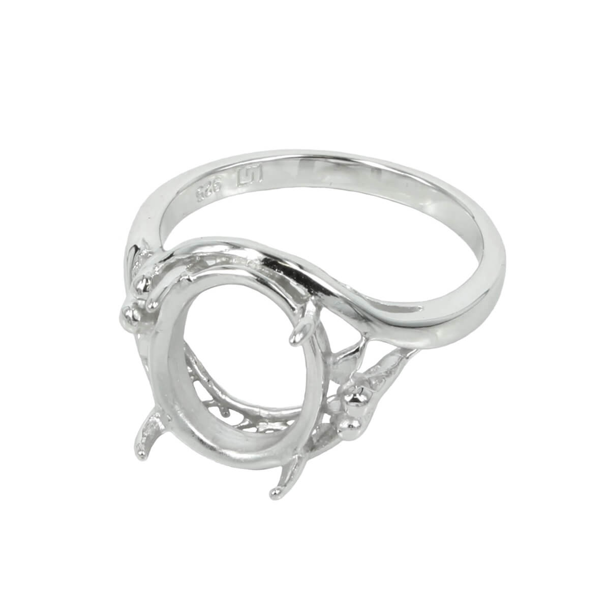 Cross-Over Ring with Oval Prongs Mounting in Sterling Silver 10x13mm 