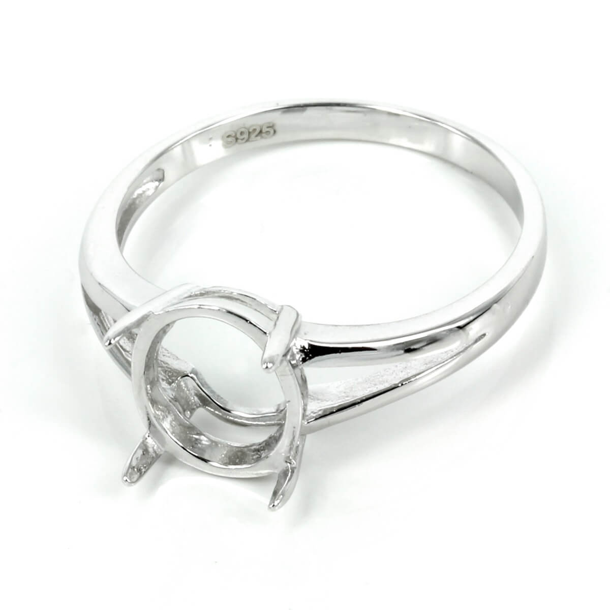 Classic basket style split-shank ring with prong setting in sterling silver 8×9.5mm 