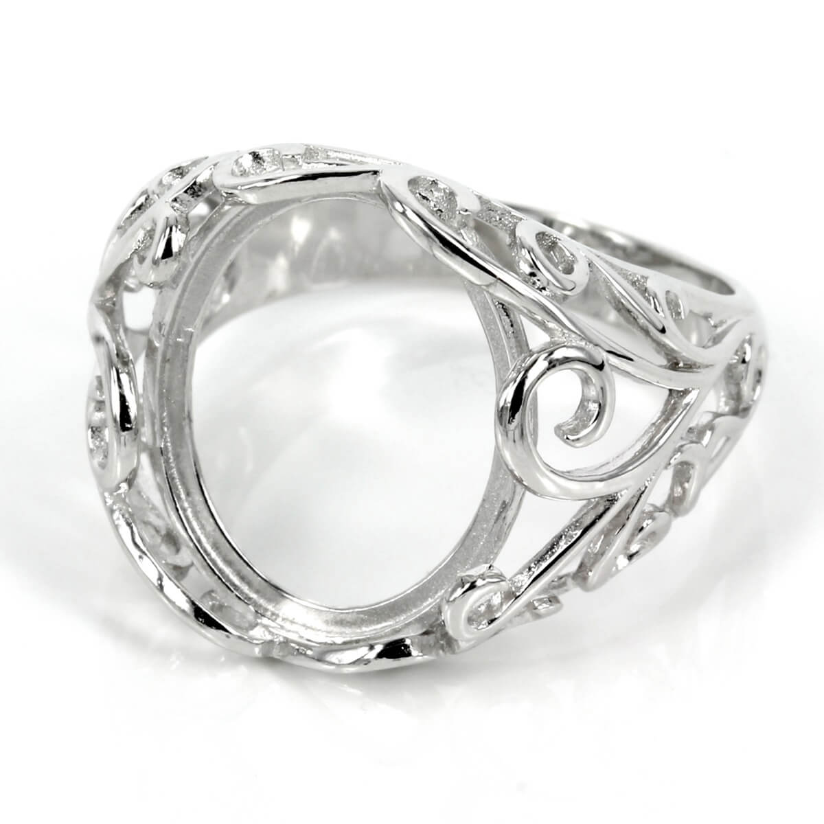 Filigree style ring with bezel mounting in sterling silver 13x15mm 