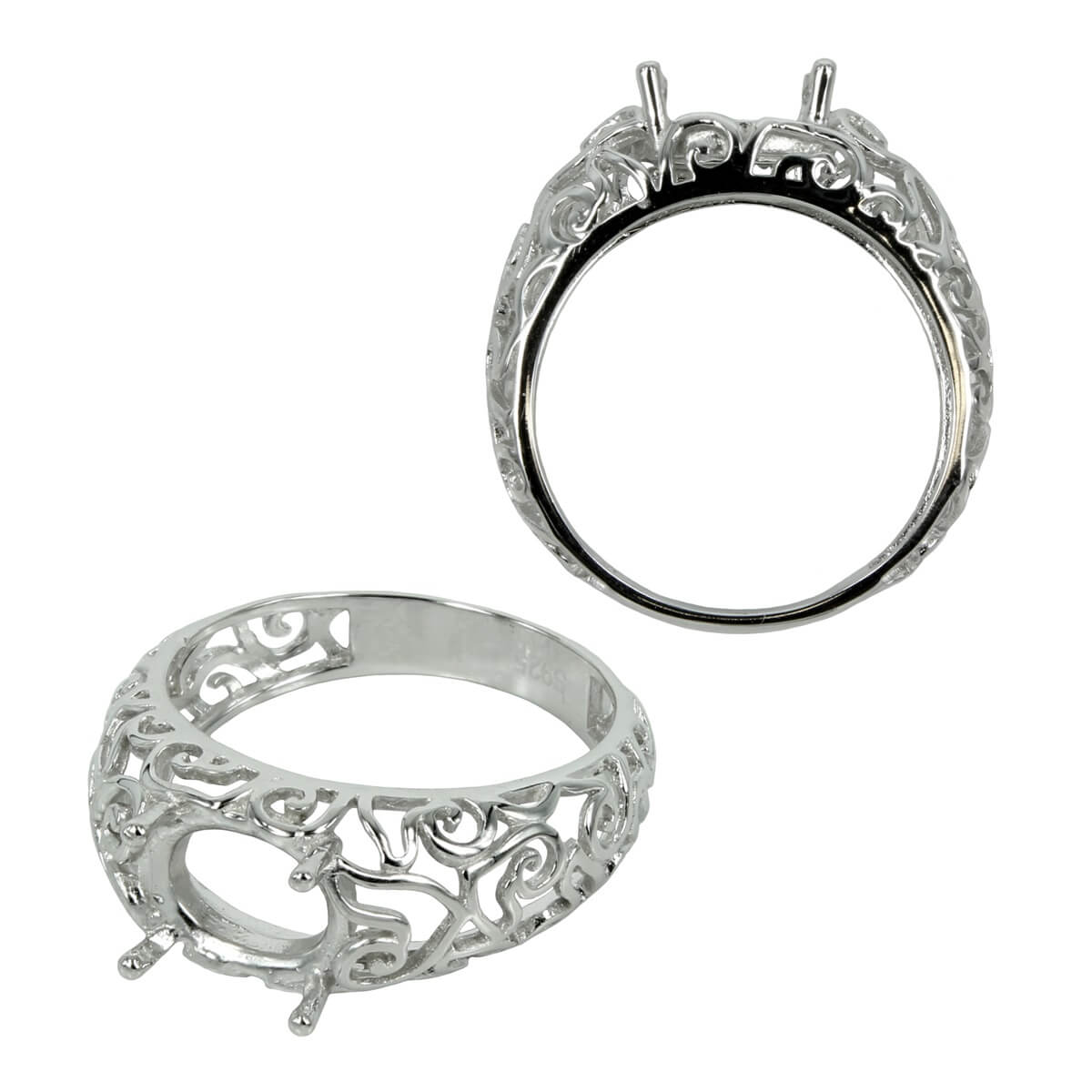 Filigree Ring in Sterling Silver for 7x9mm Oval Stones