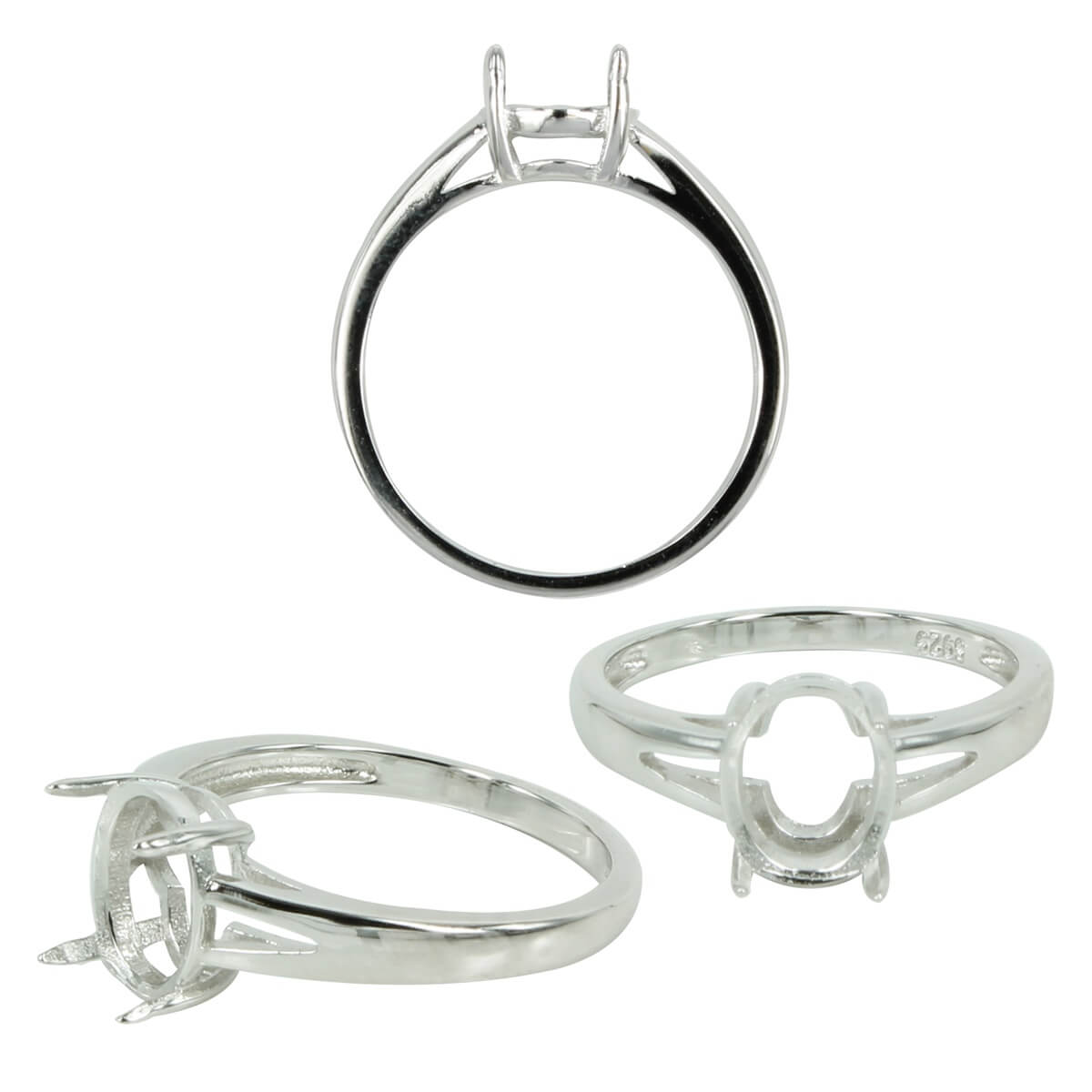 Classic Split Shank Ring in Sterling Silver for 7x9mm Oval Stones