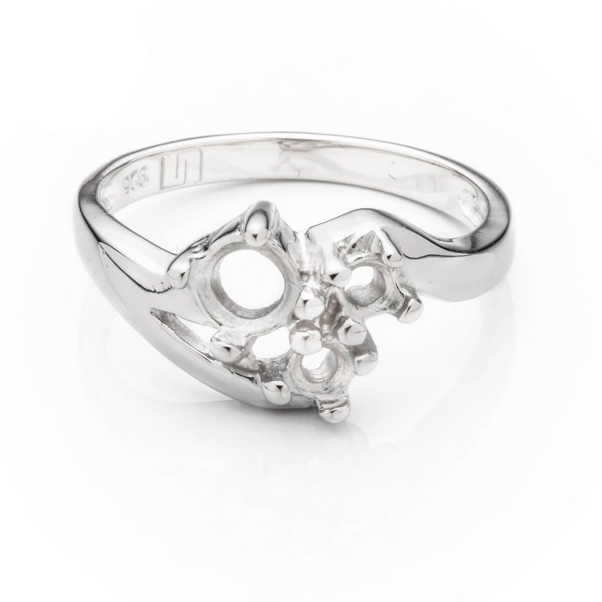 Adjustable Three-Stone Ring with Round Prongs Mountings in Sterling Silver 5mm and 3mm
