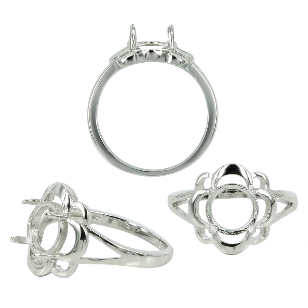 Stacked Semicircles Split Shank Ring in Sterling Silver for 8mm Round Stones 
