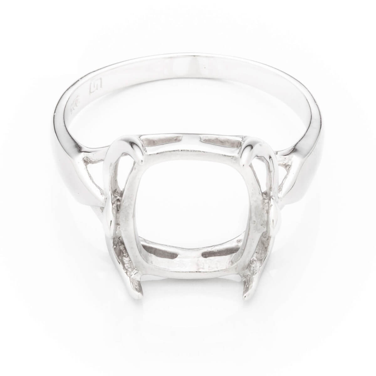 Ring with Rectangular Prongs Mounting in Sterling Silver 12x13mm 