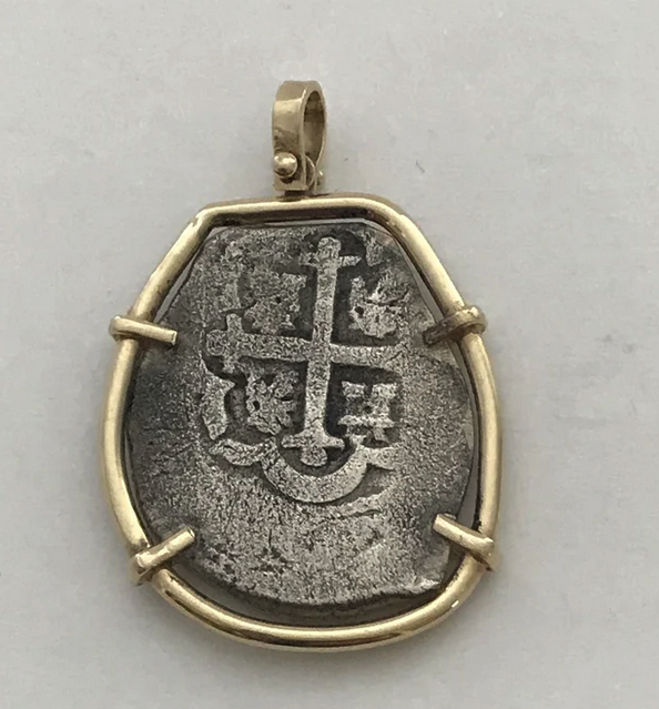 1715 Fleet Shipwreck Silver Teardrop "Piece of 8" Coin Necklace