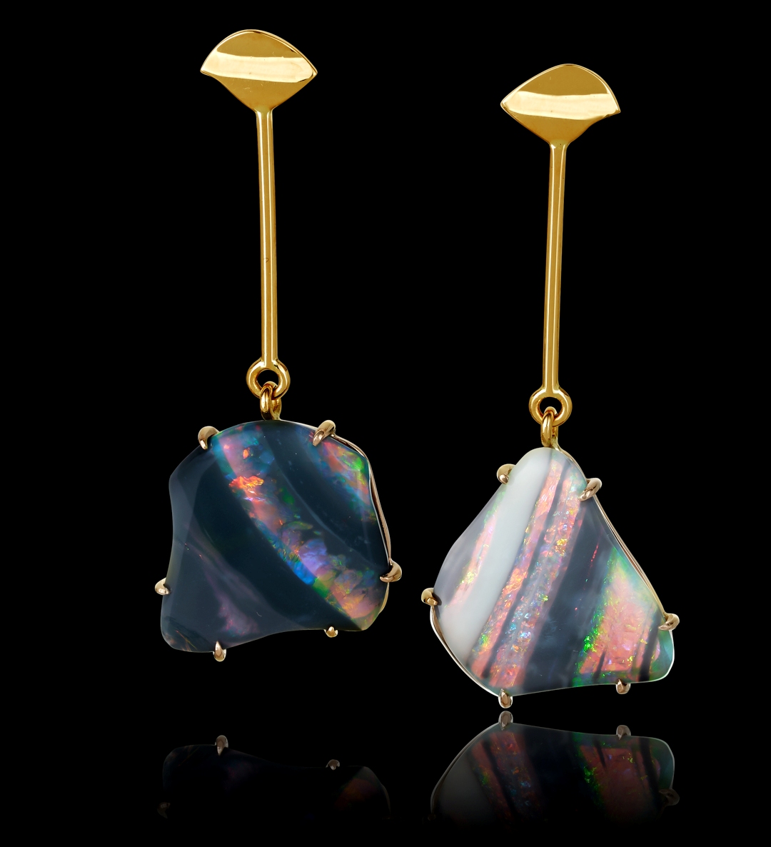 Free shape opal dangle earrings designed by Vicki Bokros DTEO