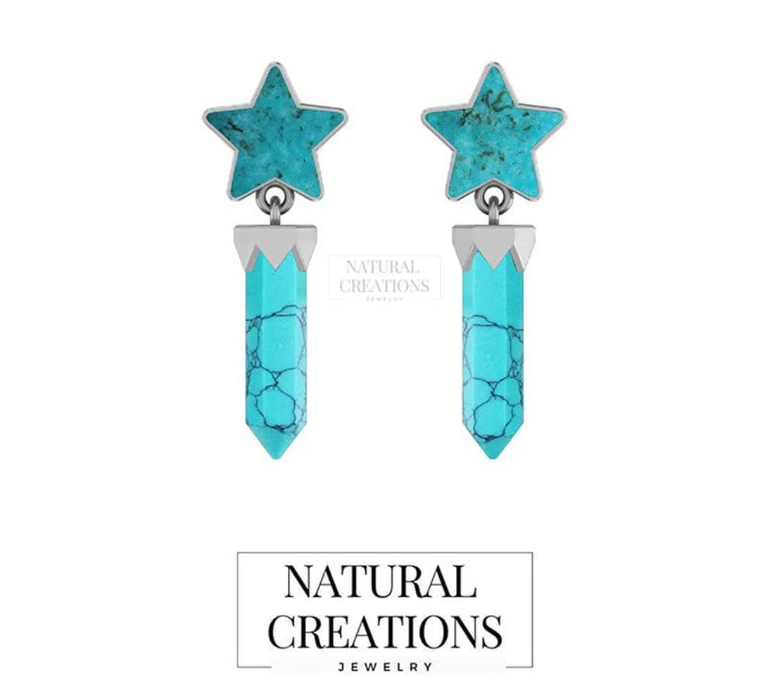 925 Sterling Silver Natural Cab Turquoise Dangle Earring Bezel Set