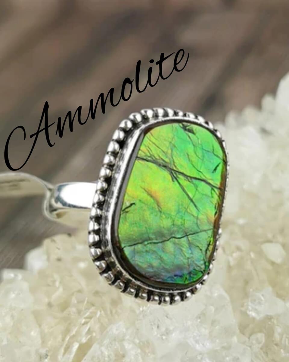 An ammolite sterling silver ring.