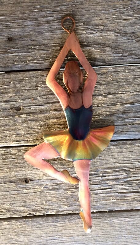 Flame painted copper ballerina ornament. Approx 4”: $30