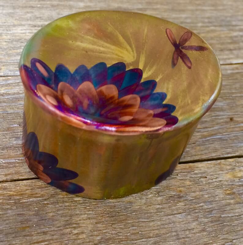 Flame painted copper trinket Box: $45