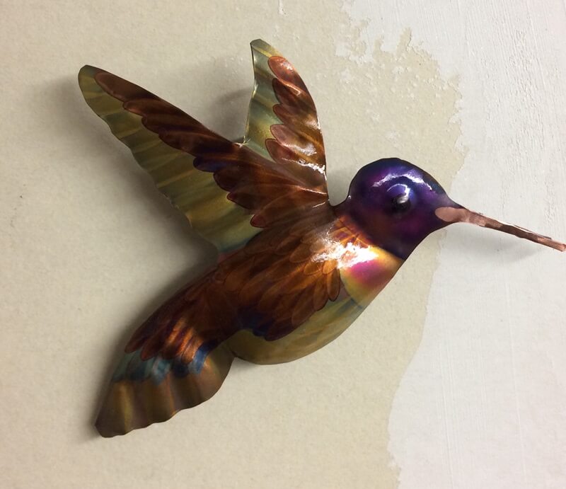 4.5” flame painted copper hummingbird wall art  $38