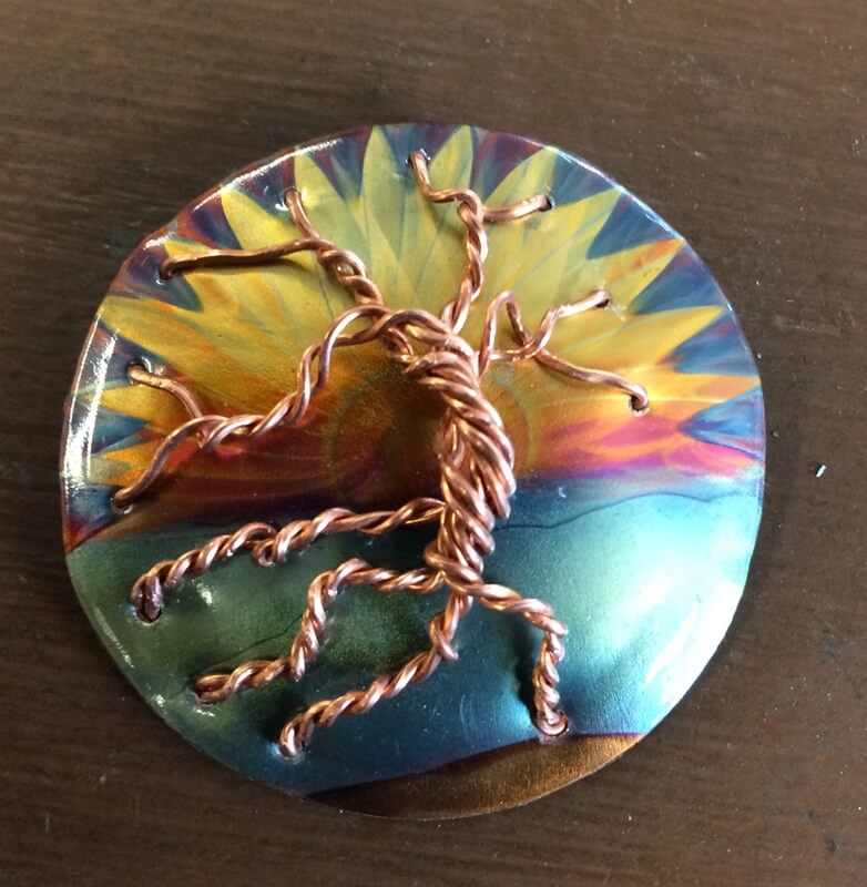 Tree of Life Pendant. Flame painted copper. $55